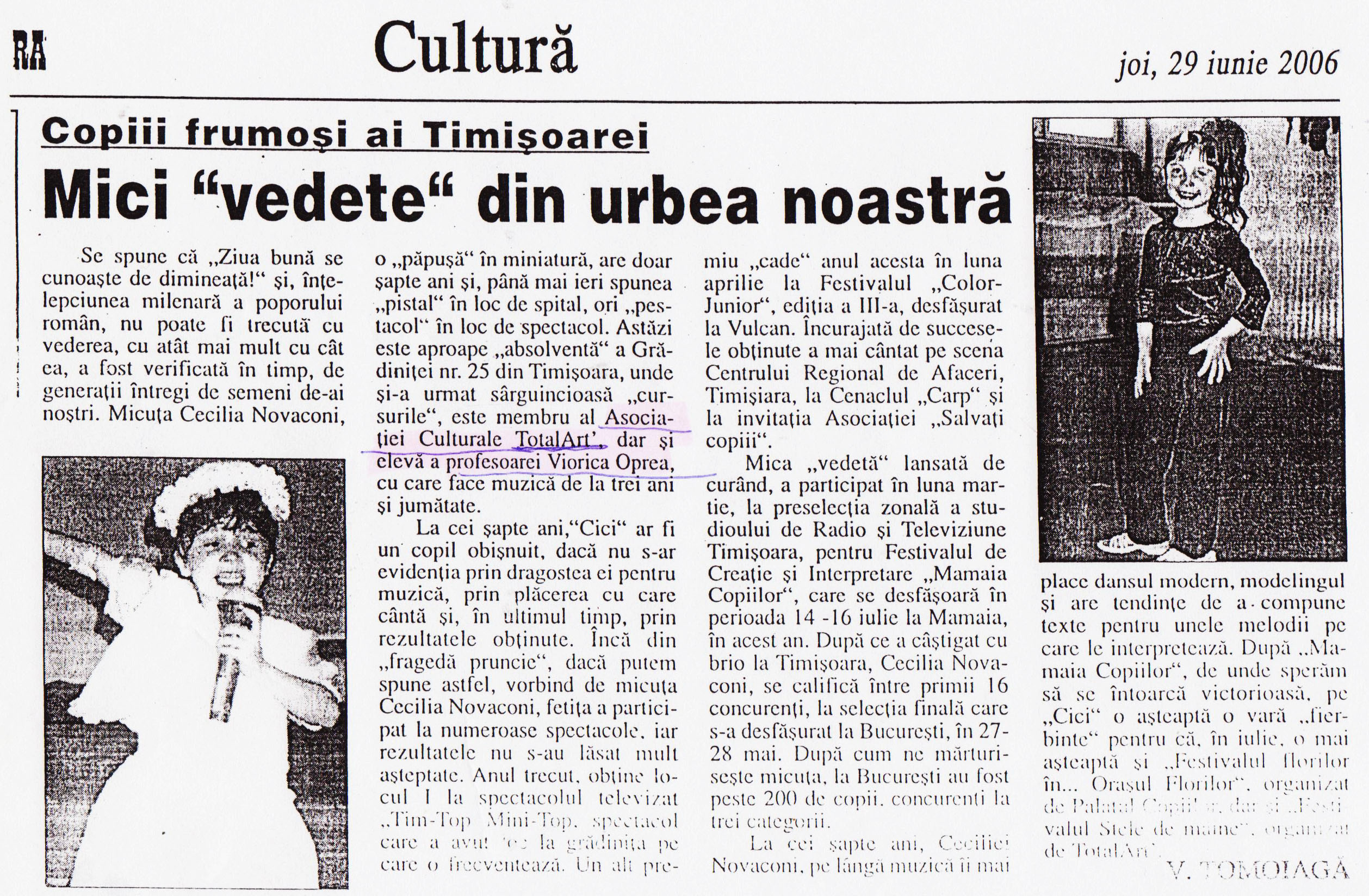 Material de presă — Actrita la Teatrul din Timisoara - ce spune despre instructor - Oprea Viorica.